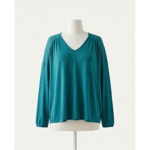 Lane Bryant 26/28 Teal‎ Green V-Neck Long Sleeve Knit Top Plus 3X NWT